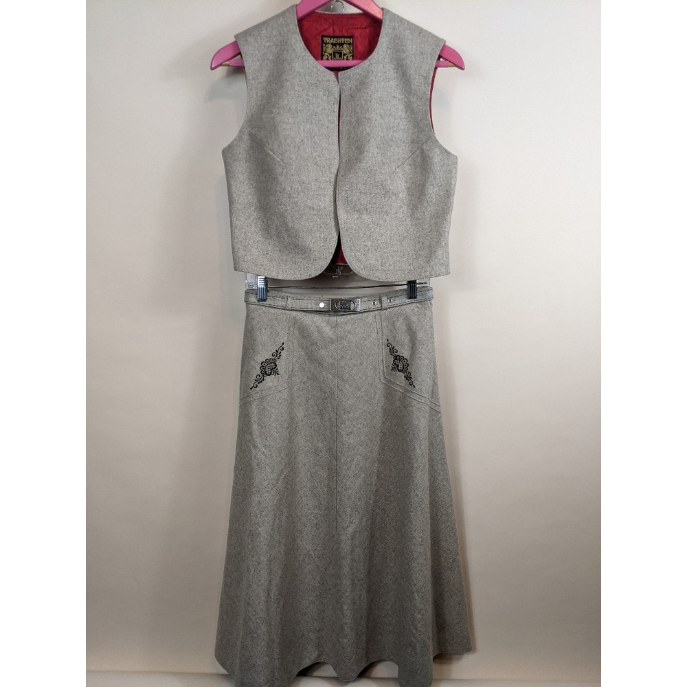 Vintage Julius Lang Austrian German Trachten Dirndl Loden Vest and Skirt